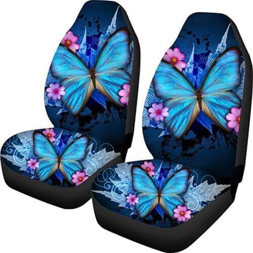 Trendy Car Seat Covers Ble Butterfly Print High Back Cover Cushion Pad Set Comfortable Universal Fit Mat Backrest Automobile New