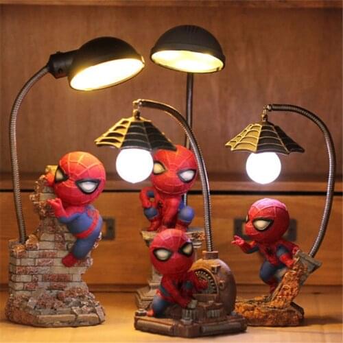 Resin Cartoon Avengers Action Figures Spider Man Night Lamp for Children Bedroom LED Night Light Boy Kids Xmas Creative Gift