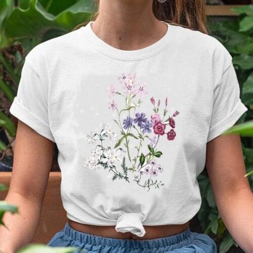 Women Graphic Floral Flower Clothing Casual Fashion Watercolor Spring Summer Print Female Tshirt Lady Clothes Tops Tees T-Shirt