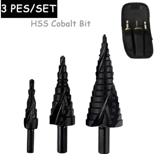 Hot Sale 3PCS/SET 4-32MM HSS Step Stepped Drill Bit Nitrogen High Speed Steel Spiral For Triangle Shank Metal Cone Hole