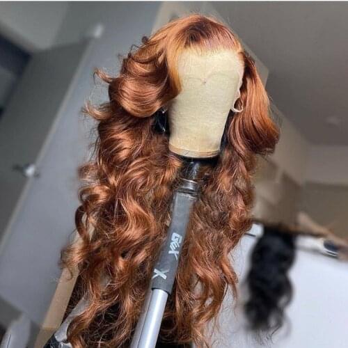 Ginger Brown Human Hair Remy Hair Lace Front Wigs With Baby Hair 24 Inches Long Lace Wigs Preplucked Glueless Wig For Women