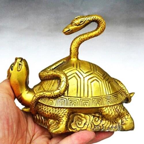 Art Sculpture Statue Chinese Simple Design Lucky Snake Turtle Brass Figurine Geometric Animal Decor for Home Gifts Souvenirs