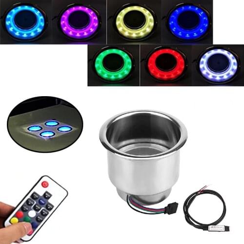 JEAZEA DC 12V 3W Stainless Steel Colorful LED RGB Drink Cup Holder with Remote Control For Boat Marine RV Truck Car Accessories