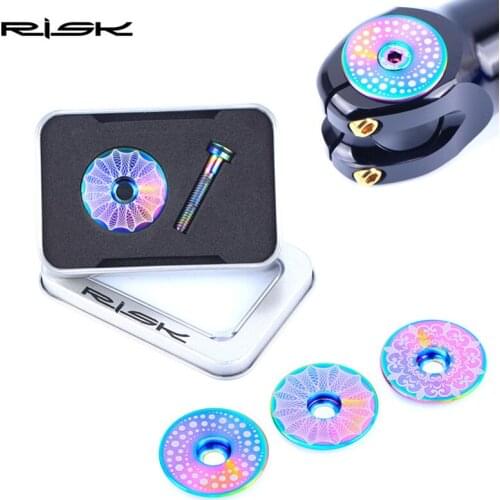 Risk 3 Style Titanium Alloy Bicycle Headset Cap + M6*30mm Bike Headset Cap Stem Bolt for MTB Road Bike 28.6mm Upper Front Fork