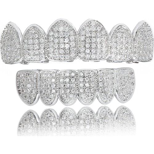 Hip Hop Cubic Zircon Teeth Grillz Top Bottom Grills Dental Mouth Punk Tooth Caps Cosplay Rapper Jewelry