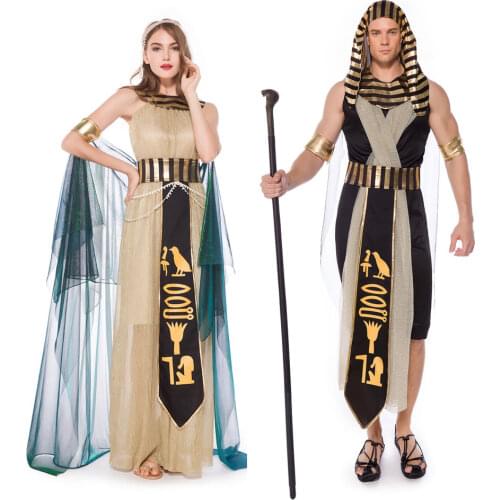 Umorden Fantasia Adult Egyptian King Queen Pharaoh Cleopatra Costumes Cosplay for Men Women Couples Halloween Purim Fancy Dress