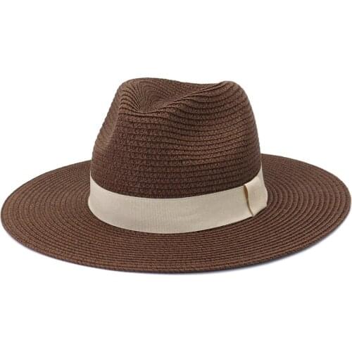 2021 Sun Visor Summer Spring Jazz Panama Caps Ribbon Band Classic Khaki Outdoor Beach Sun Protective Casual Hat