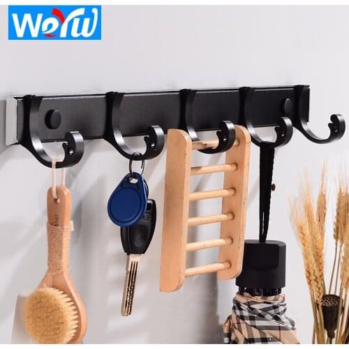 Robe Hook Aluminum Bathroom Hook for Towels Clothes Coat Hook Wall Hanger Door Decorative Hat Bag Hook Black Bath Accessories