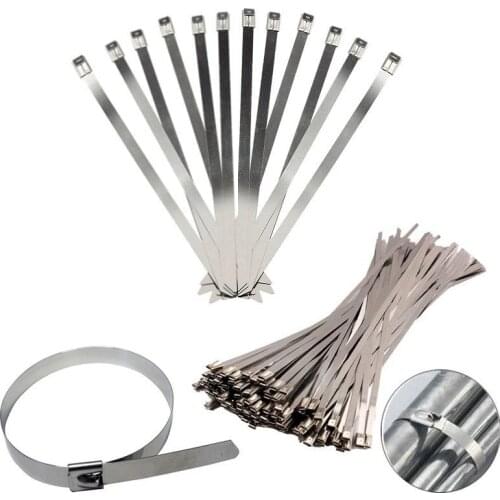 10PCS 7.9x100/150/200/250/300/350/400mm Stainless Steel Metal Cable Ties Tie Zip Wrap Exhaust Heat Straps Induction Pipe