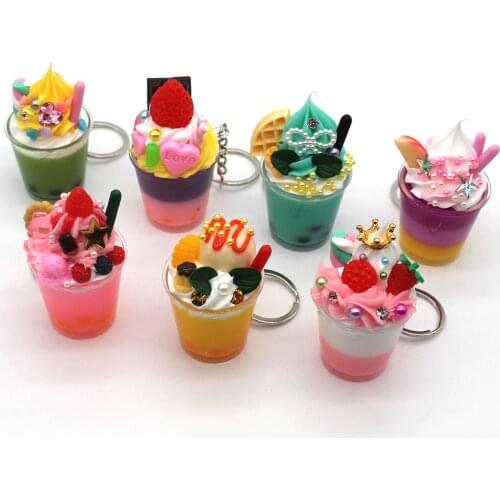3D Bubble Tea Ice Cream Bowknot Metal Keychain Creative Simulation Boba Drink Fruit Star Heart Keychain Bag Car Keyring Jewelry