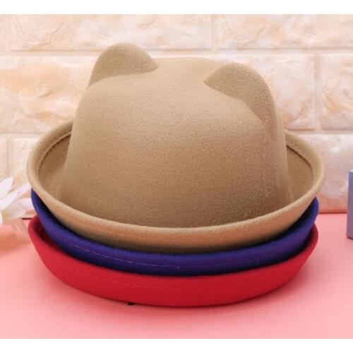 Fashion Unisex Wool Parent-Child Women Fedora Bowler Hats Derby Cat Ear