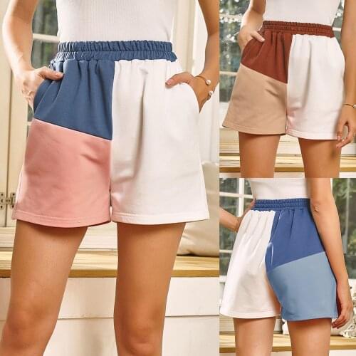 Fashion Patchwork Shorts Womens Plus Size Comfy Drawstring Casual Elastic Waist Pocket Loose Shorts Sportswear Running Pants