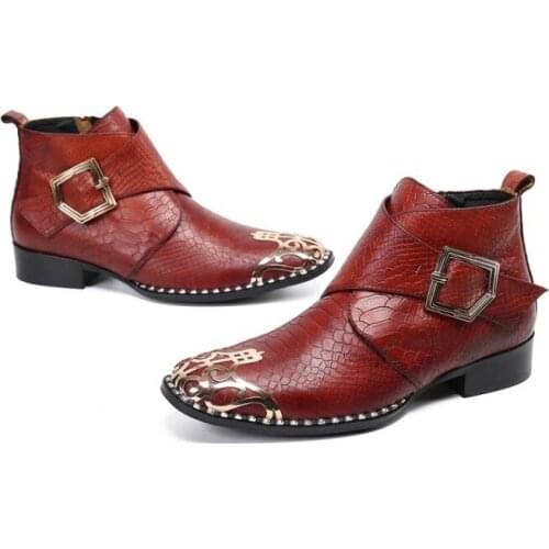 Luxury British Style Men Waterproof Winter Boots Spring Autumn Military Metal Toe Slip On Red Western Cowboy Boots Dress Wedding