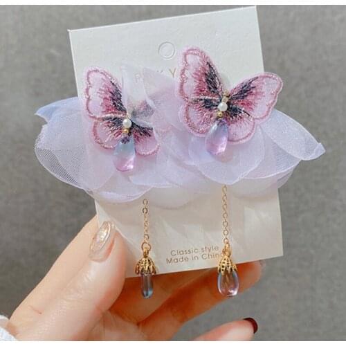 MWSONYA Fashion New Korean Sweet Crystal Yarn Bowknot Long Drop Earrings for Women Holiday Party Jewelry big earings women 2021