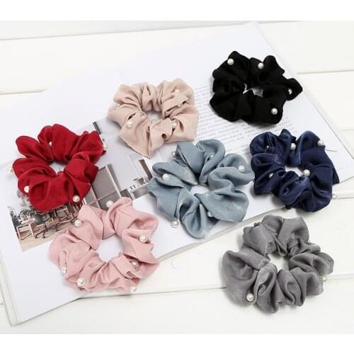 2020 New Pattern Pearl Beading Hair Scrunchie Pack 7pcs/set Wholesale Women Elegant Fluffy Scrunches Sets Korean Hair Ties