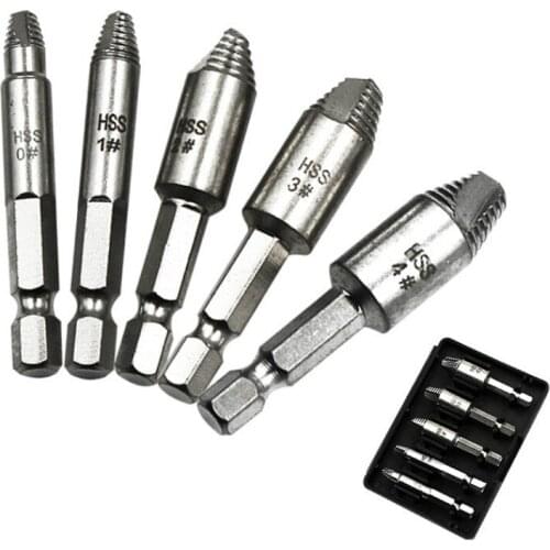 5pcs Damaged Screw Extractor Drill Bits Guide Set Broken Speed Out Easy Out Bolt Stud Stripped Screw Remover Stud Reverse Tool