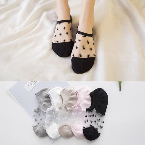 1 Pair Female Thin Low Cut Women Nylon Transparent Socks Crystal Silk Cotton Lace Mesh Boat Socks Womens Short Summer Socks