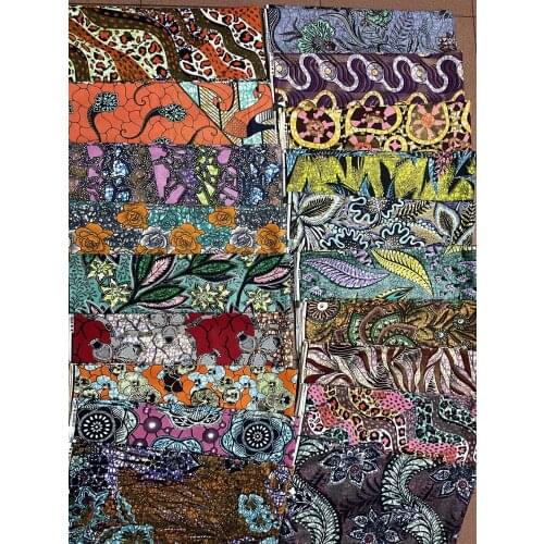 Newest Best Quality African Grand Glam Glitter Supe-V Golden Wax Fabrics Soft Cotton Ankara Printed Wax Materials 6Yards/pcs