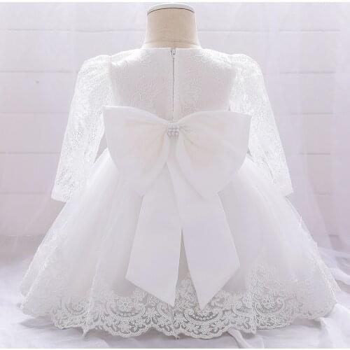 New Princess Lace Dress Kids Flower Embroidery Dress For Girls Vintage Children Dresses For Wedding Party Formal Ball Gown 6M-8T