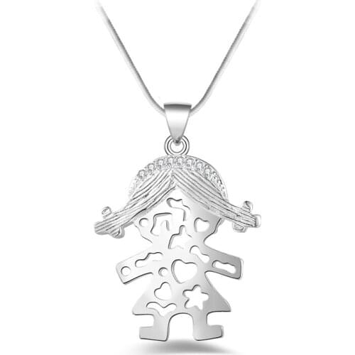New Arrival Real 925 Sterling Silver Jewelry Lovely Cute Pendant Woman Girl Necklaces Hollow Out Girl Design