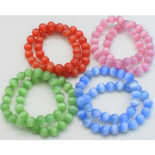 One pcs cateye agate round 10mm pink blue green red 7.5inch FPPJ bracelet wholesale beads nature