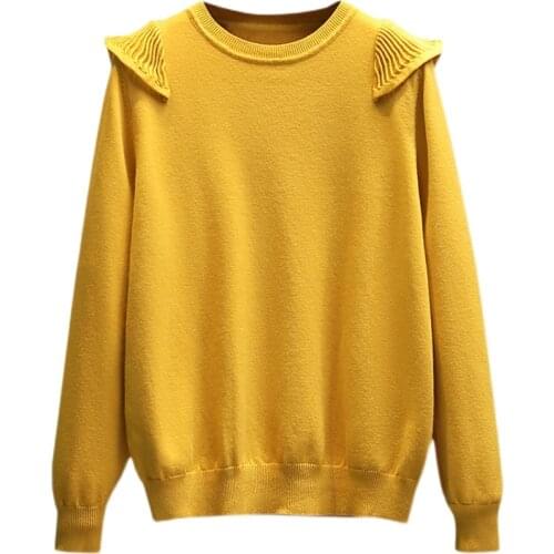 Solid Ruffles Sweater Women O-neck Vintage Loose Soft Knitted Jumpers Long Sleeve Autumn Pullovers 2021 Female Winter Sweet Tops