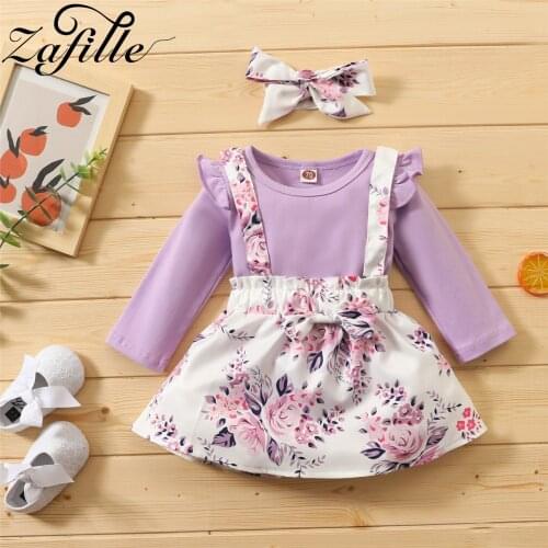 ZAFILLE Autumn Winter Baby Girl Clothes Set Solid Ruflles Baby Bodysuit Romper+Suspender Skirts+Headband Newborns Infant Outfits