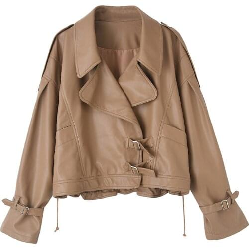 FMFSSOM Autumn Khaki Loose Jacket Women Criss-Cross Coat Casual Long Sleeve Warm Outwear Office Lady Elegant Windproof Coats