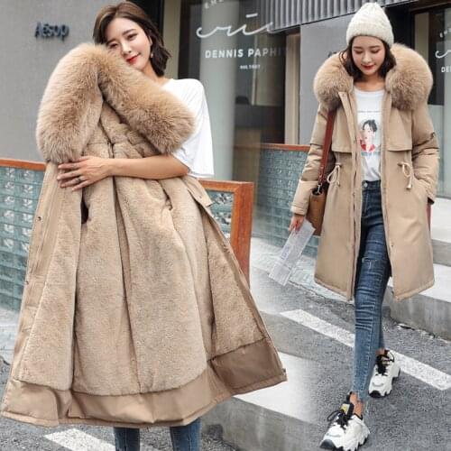 2020 New Winter Jacket Women Medium Long Hooded Parka Coat Cotton Liner Parker Parka Fashion Adjustable Waist Fur Collar a029
