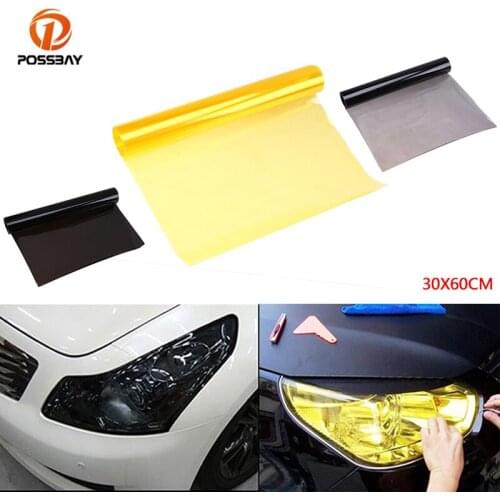 POSSABY 30x60 Cm Car Light Stickers Deep Black Car Headlight Taillight Vinyl Film Sticker Sheet Fog Lamp Rear Lamps Yellow Film
