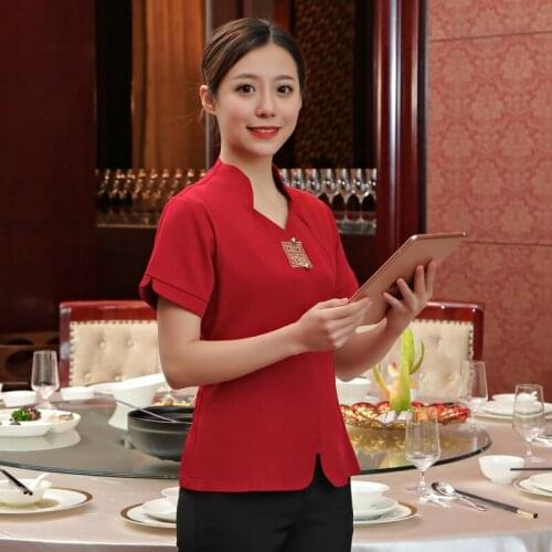 Hotel Waiter Staff Workwear Womens Waitress Restaurant Catering Uniform Mens Womens Summer Short-sleeved Overalls H2198