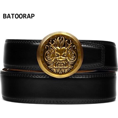 BATOORAP Genuine Leather Mens Belt For Jeans Designer Vintage Cowboy Western Black Trouser Strap Male Metal Buckle Print WL-E032