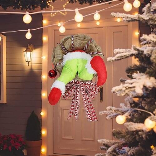 Christmas Decoration Ornaments Christmas Thief Clown Coarse Hemp Wreath Window Party Creative Home Props Funny Naughty 30*40 Cm