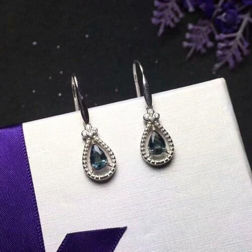 Natural sapphire earrings Dropping 5 * 7mm 925 pure silver earrings Burnt sapphire