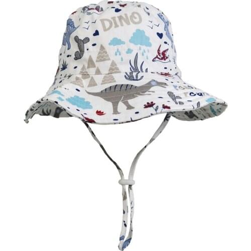 Bucket Hat Boy Beach Kids Summer Sun Big Brim Baby Dinosaur With String Sun Protection Breathable Accessory For Holiday Outdoor
