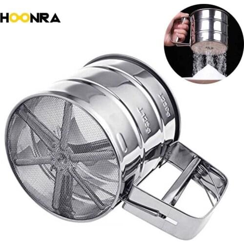 HOONRA 1Pcs Stainless Steel Sieve Cup Flour Sieve Mesh Powder handheld Cup Mesg Powder Cakes Set Pastry Confectionery Tools
