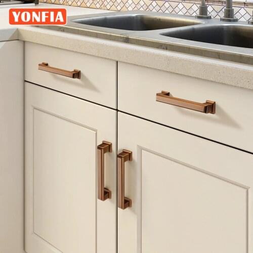 YONFIA 2752 Modern Zinc Alloy Brushed Brass Door Handles Kitchen Cabinet Handles Solid Drawer Knobs Furniture Handle Hardware
