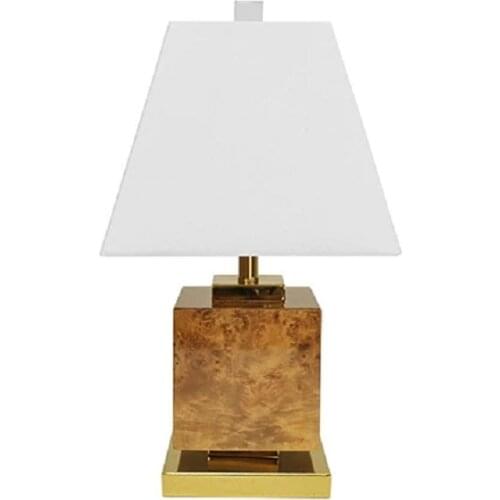 Modern light luxury retro bedroom bedside lamp European style soft decoration model room creative wood grain marble table lamp