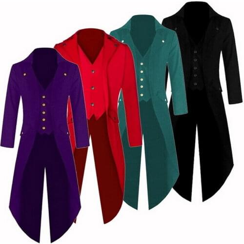 Victorian Gothic Men Tuxedo Cosplay Renaissance Steampunk Tailcoat Suit Jacket