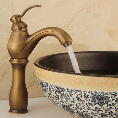 All Copper Antique Wire Drawing Kitchen High Water Faucet European Cold And Hot Dual use Bathroom Sink Basin Faucets