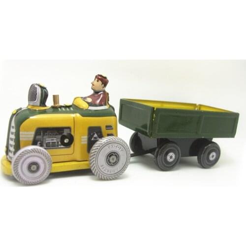 [Funny] Adult Collection Retro Wind up toy Metal Tin farmer on farm tractor car Mechanical Clockwork toy figures kids baby gift