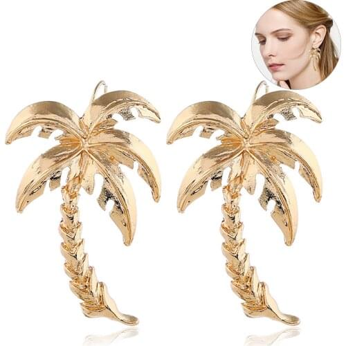 Women Golden Exaggerated Coconut Palm Tree Geometric Metal Coco Joker Earrings Dangle Summer Holiday Earring jewelry