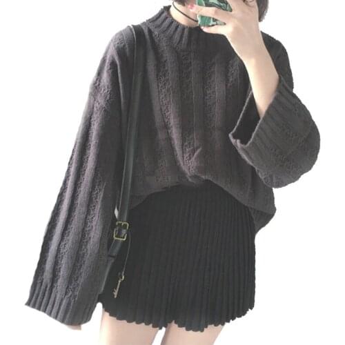 AECU Women Sweater Casual Loose Knitted Jumpers For Women O Neck Long Batwing Sleeve Crocheted Pullovers Streetwear Winter
