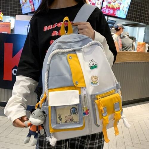 2021 Women Backpack Bags WaterProof Nylon Patchwork Kawaii Shoulders Bag for Girls Casual Contrast Color Female SchoolBag