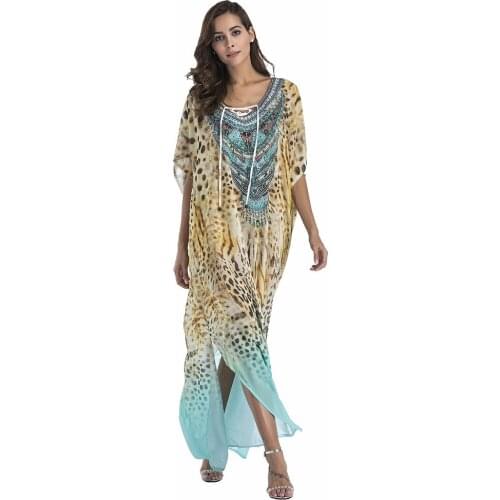 2019 New Spring Summer Dress Beach Casual Fashion Trendy Print Large Size Loose Short Sleeve V Collar Long Women Dresses ZW166