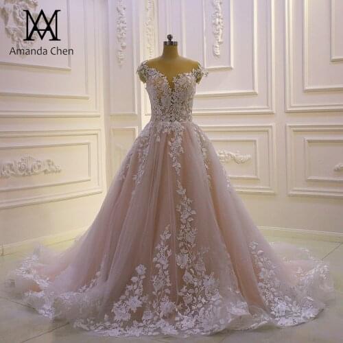 Robe de mariee boheme Cap Sleeve Lace Applique See Through Wedding Dress