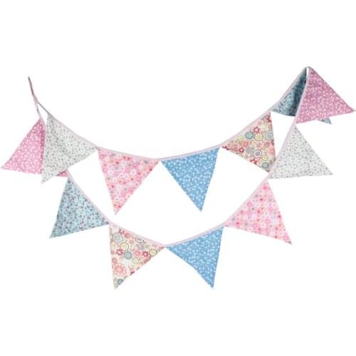 1pcs 3.2M Pastoral Style Pink Blue Cotton Bunting Banners Wedding Party Decoration Photo Background Home Garden Decor Flags