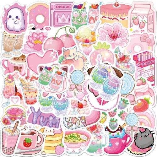 10/30/50PCS Cute Pink Pixel Graffiti Stickers Aesthetic Laptop Phone Suitcase Guitar DIY Fridge Waterproof Sticker Decal Toy