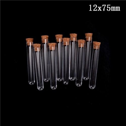 10Pcs/Lot 12x75mm Plastic Test Tube with Cork Clear Pack Lab Experiment Tube Refillable Bottle Wholesale