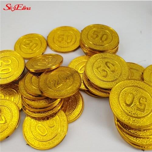 100Pcs Gold Treasure Coins Captain Pirate Party Supplies Pretend Treasure Chest Kids Toy Coins Wedding Chip Decoration 7Z